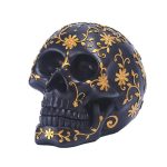 Statue tête de mort - crâne aztèque noir orné d'or 14cm
