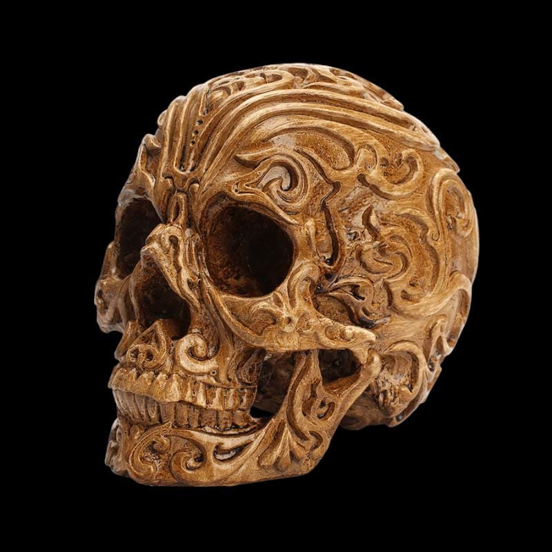 Statue tête de mort en bois sculpté – Image 3