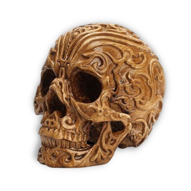 Statue tête de mort en bois sculpté